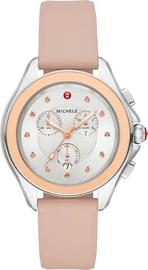 MICHELE Women's Cape Pink Topaz Two Tone Stainless Steel Silicone Strap Watch, 40mm | Nordstromra... | Nordstrom Rack