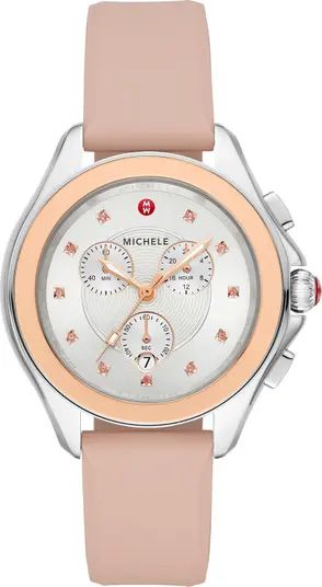 MICHELE Women's Cape Pink Topaz Two Tone Stainless Steel Silicone Strap Watch, 40mm | Nordstromra... | Nordstrom Rack