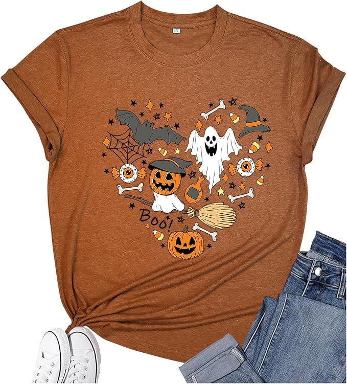 Women's Halloween Shirt: Love Art Patterns Halloween Party T-Shirt Crewneck Short Sleeve | Amazon (US)