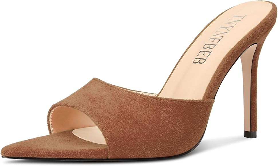 TNYNFBEB Womens Stiletto High Heel Pointed Open Toe Sandals Mules Shoes Slingback Slip-on Prom Pa... | Amazon (US)