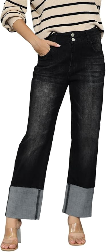 BWQ Jeans for Women High Waist Stretchy Straight Leg Mom Jeans Long Boyfriend Denim Jeans | Amazon (US)