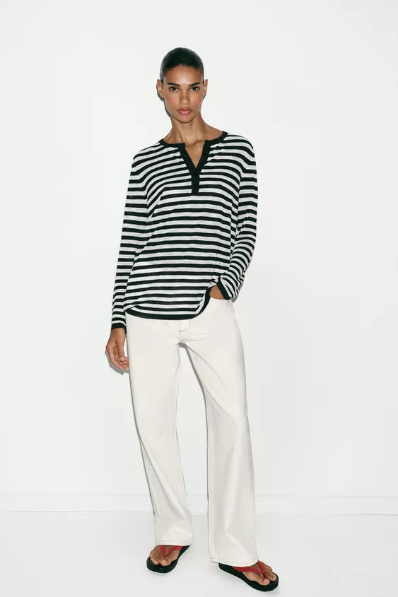 STRIPED JUMPER WITH BUTTONS | Zara UK