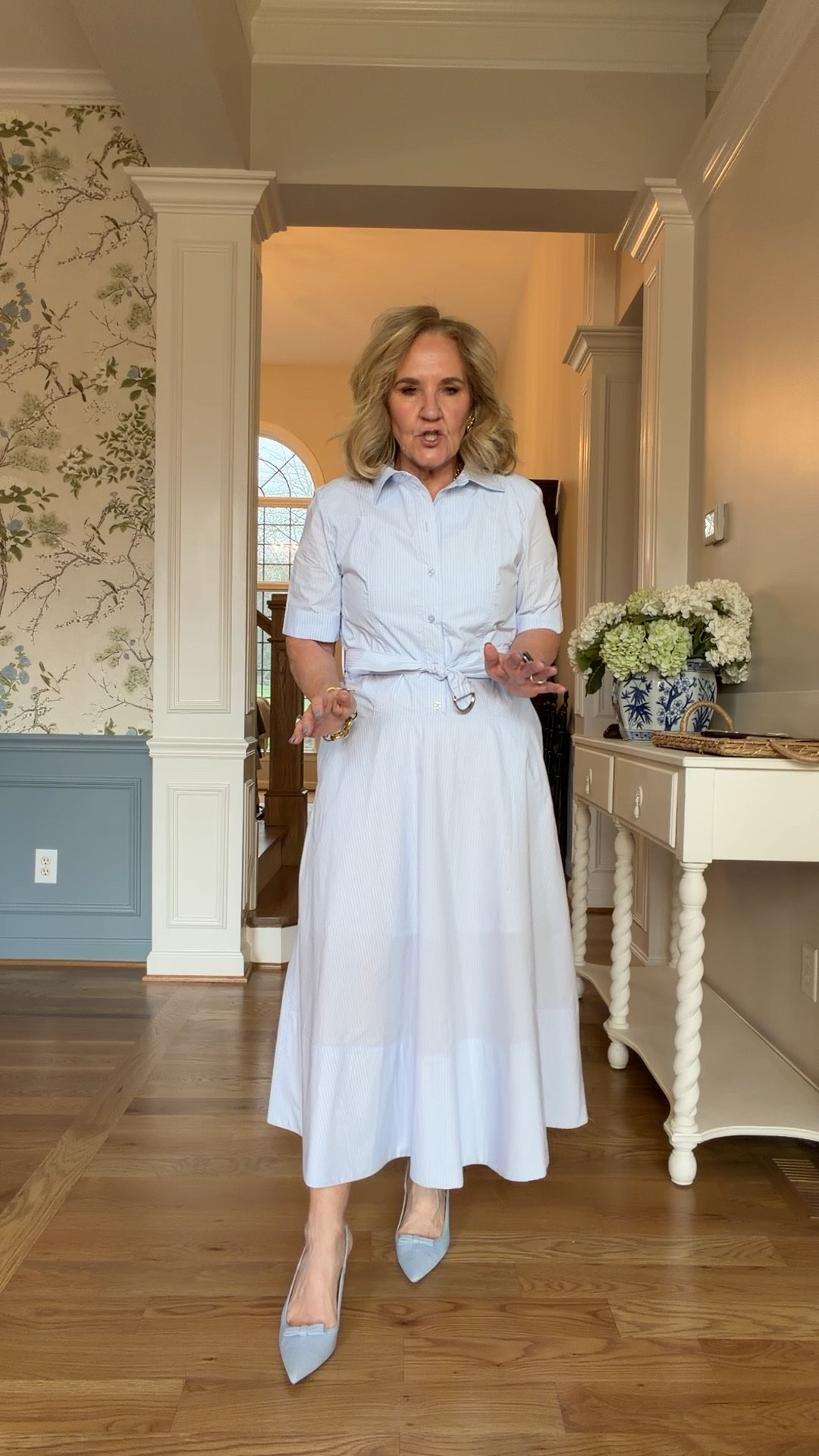 Modern dress wearing size medium. It runs a bit small so definitely size up if in between. It’s a really nice cotton pop and it’s lined too above the knee. I actually like the contrast to create at the hem.

Don’t miss these sling backs in a blue linen so pretty! You do need to size up in these as well a half size

Easter dress shower dress Sunday dress spring dress

#LTKMidsize #LTKOver40 #LTKSeasonal