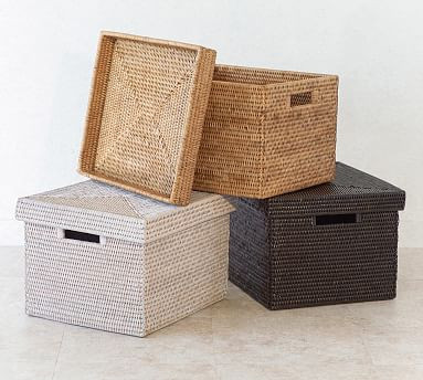 Tava Handwoven Rattan Letter File Box With Lid | Pottery Barn (US)