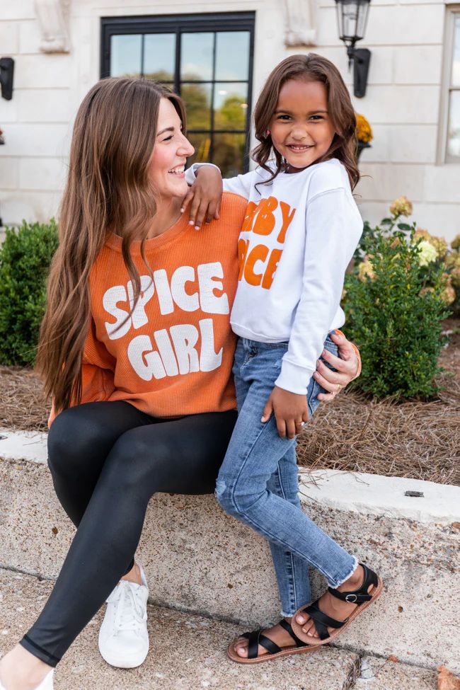 Baby Spice Orange Toddler White Graphic Sweatshirt | Pink Lily
