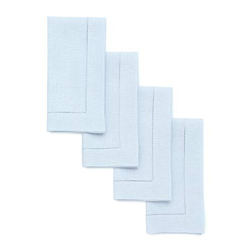 Solino Home Light Blue Linen Napkins Set of 4-100% Pure Linen Hemstitch Dinner Napkins 20 x 20 Inch for Summer - Classic Hemstitch | Amazon (US)