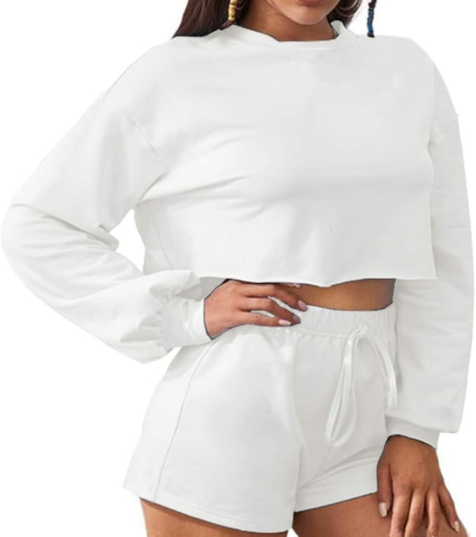 Artfish Womens Active Shorts Sets Lounge Loose Cropped Sweatshirts Pjs | Amazon (US)