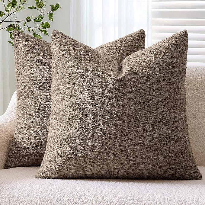 ANRODUO Pack of 2 Textured Boucle Throw Pillow Covers Soft Brown Decorative Accent Solid Pillow C... | Amazon (US)