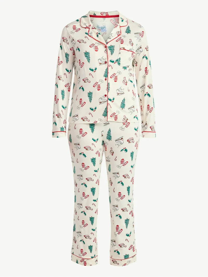 Derek Heart Women's Holiday Notch Collar Top and Pants Pajama Set, 2-Piece, Sizes S-XL | Walmart (US)