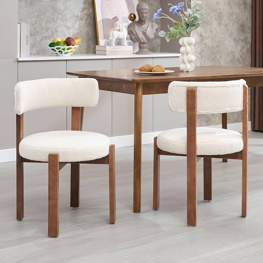 Okeysen Boucle Dining Chairs Set of 2, Mid Century Modern Dining Chairs with Wood Legs Adjustable... | Amazon (US)