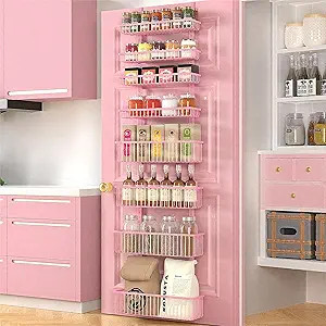 Moforoco Pink Over The Door Pantry Organizer, Pantry Door Organizer Shelves, Kitchen Organizers a... | Amazon (US)