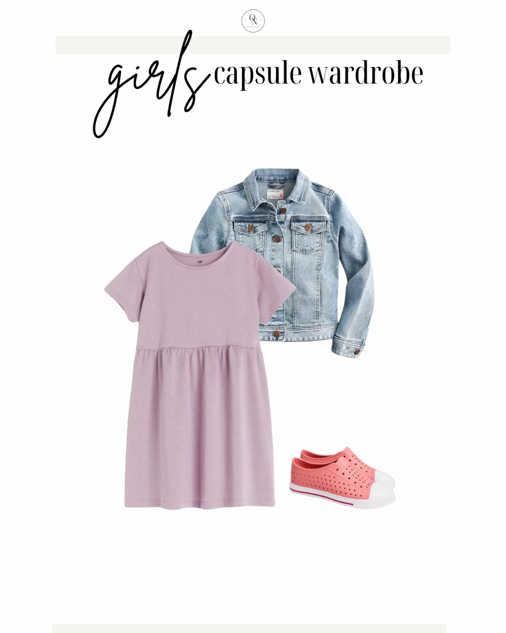 Casual dress outfit from the girls capsule wardrobe for spring!

Here are the rest of the suggested items from the spring capsule for toddlers, little kids and tweens: 

5x short sleeve shirts in a mix of print and solid.

4x long sleeve Tshirts in a mix of print and solid

2x casual dresses. If your girl is more of a dress gal I recommend 5 casual dresses and doing fewer long sleeve and short sleeve Tshirts.

Jackets // rain coat, denim jacket, pullover

Bottoms // 2 pairs of jeans (light and dark), 4-5 pairs of leggings to wear under dresses and by themselves with Tshirts, 5 pairs of shorts 

Dressy dress

Accessories // Socks for sneaker, socks for dress shoes, headband, sunglasses, and a cute bag

Shoes // dress shoes, casual shoes like crocs, natives or keens, and a pair of sneakers

Spring capsule wardrobe, kids capsule wardrobe, girls outfits, outfits for kids, outfits for girls, girls capsule wardrobe, spring outfits for kids 
