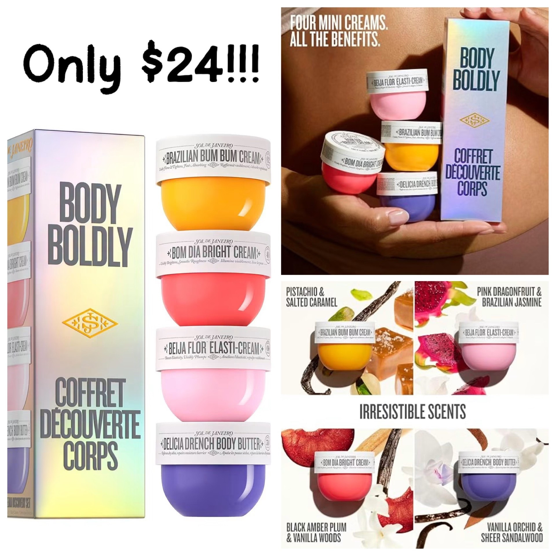 Lowest price I’ve seen on the Sol de Janeiro Body Boldly Body Cream Discovery Set!! Normally $40, it’s on sale for only $24!!! This set of four continues to be super popular and always a favorite for gifting 🎁

#LTKSaleAlert #LTKBeauty #LTKselfcare