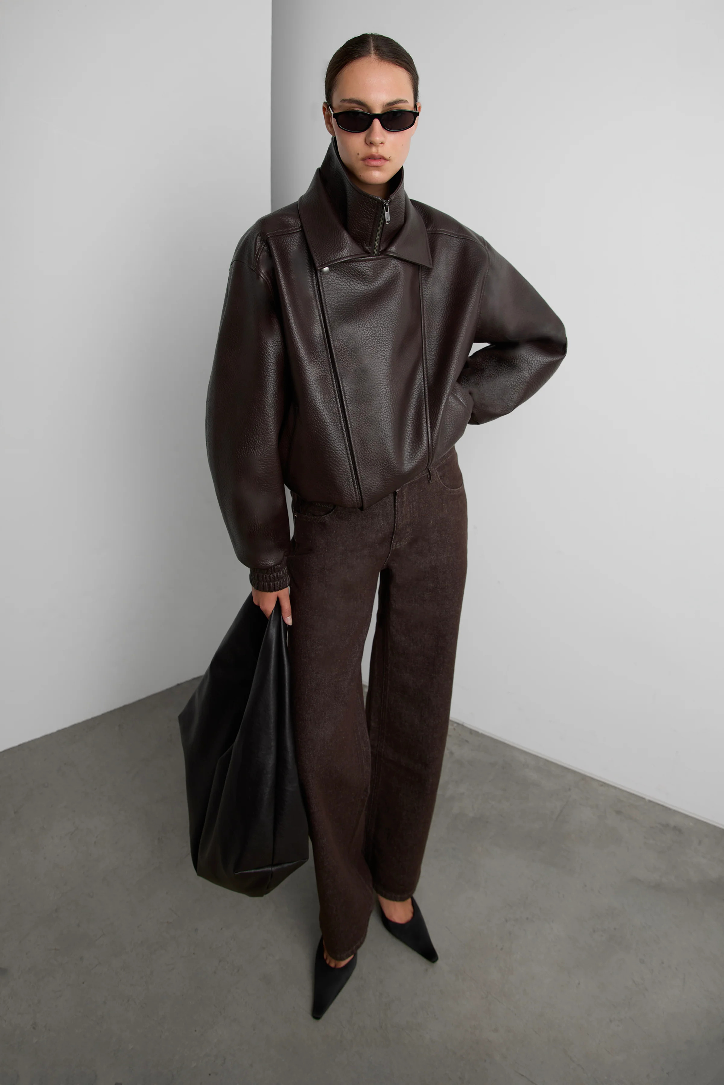 VEGAN LEATHER DOUBLE COLLAR BIKER JACKET | OAK + FORT