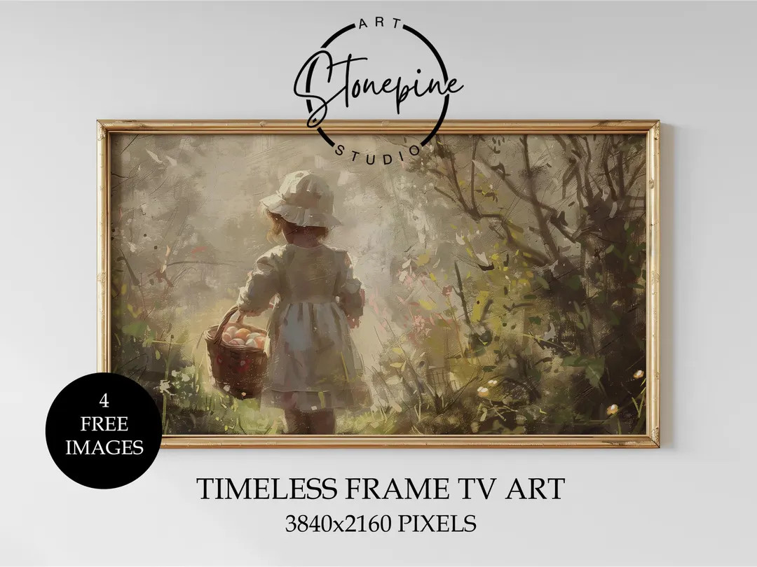 Victorian Easter Child Frame TV Art: Springtime Egg Gathering Painting in Soft Vintage Tones (dig... | Etsy (US)