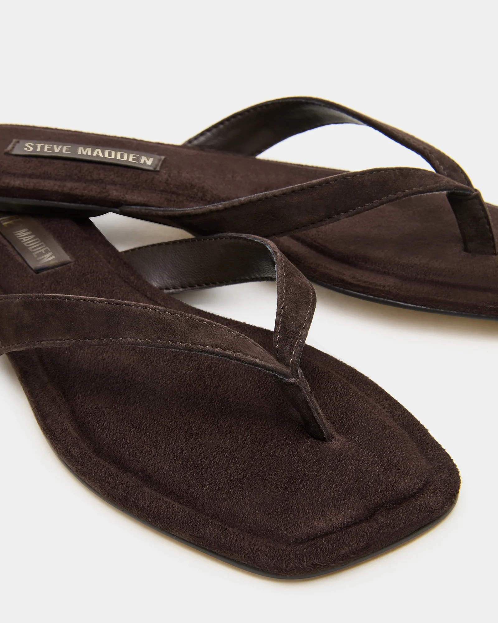 TRELLA Brown Suede Square-Toe Thong Women's Sandal | Steve Madden (US)