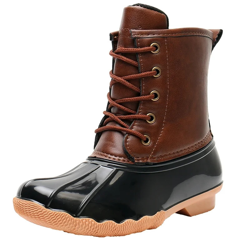 Ahannie Kids Boys & Girls Winter Waterproof Rain Boot, Youth Outdoor Lace Up Two Tone Fashion Duc... | Walmart (US)