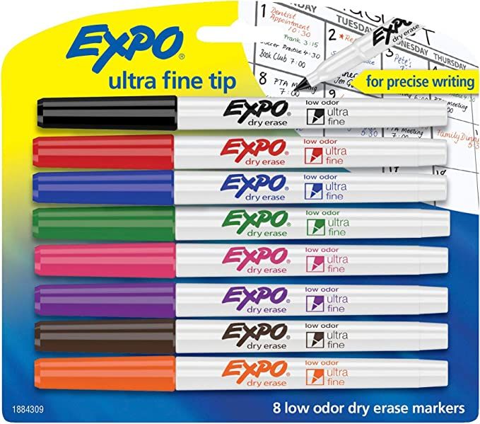 EXPO 1884309 Low-Odor Dry Erase Markers, Ultra Fine Tip, Assorted Colors, 8-Count | Amazon (US)