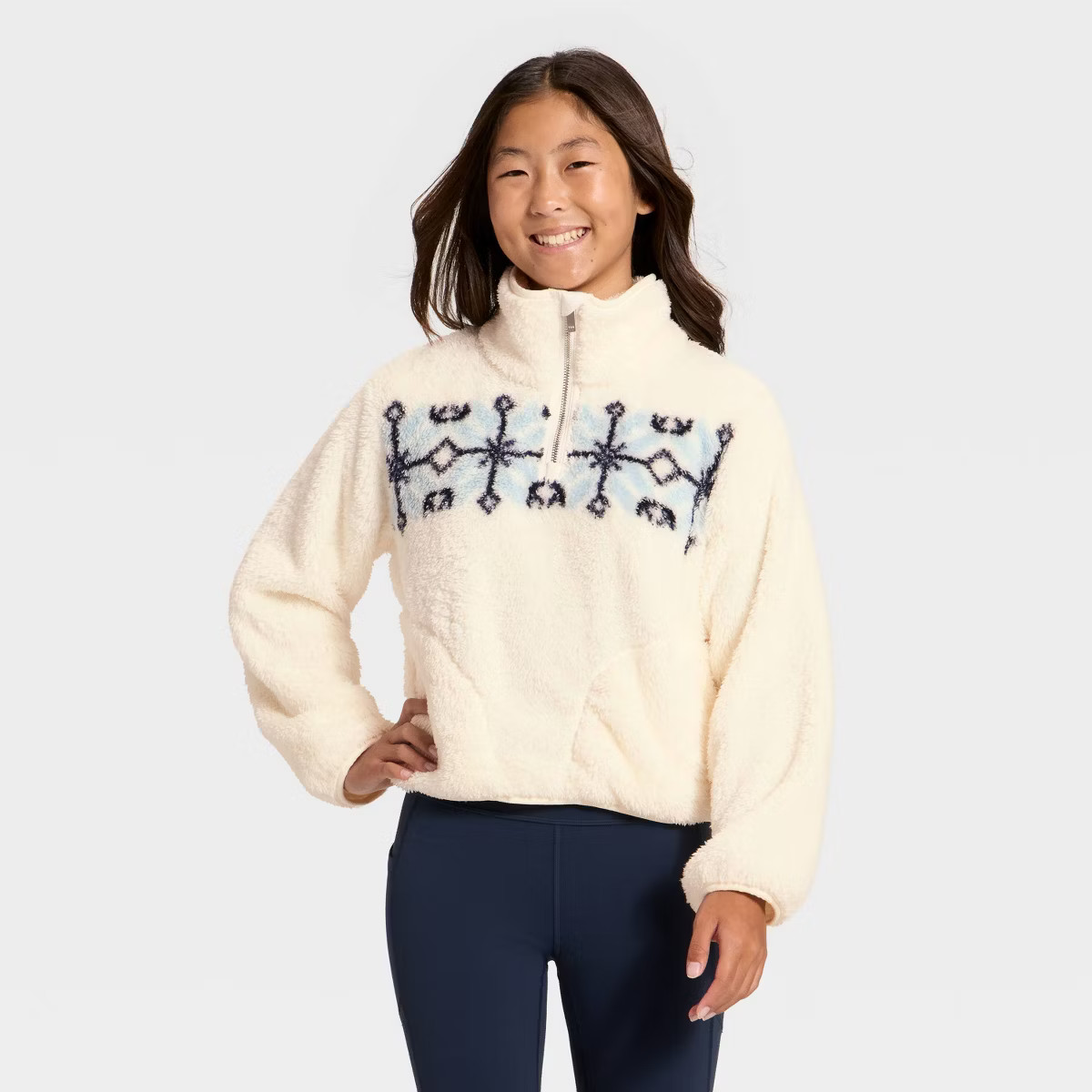 Girls' High Pile Fleece 1/2 Zip Pullover Sweatshirt - All In Motion™ | Target