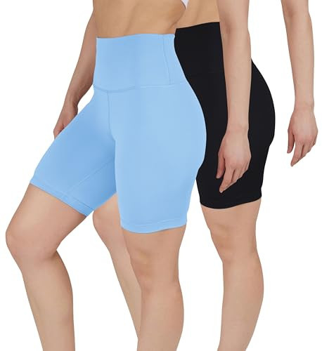 Yogalicious Womens High Waisted Biker Shorts Squat Proof Workout Yoga Short 5”, 7” 2 Pack - Forever Blue/Black 7" Elastic Free - XS | Amazon (US)