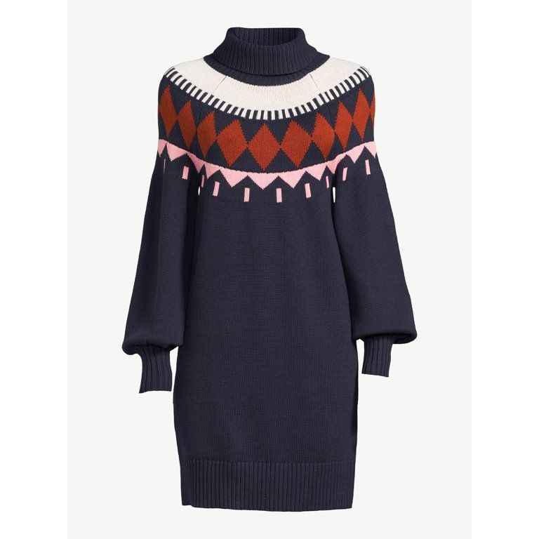 Free Assembly Women's Fair Isle Sweater Mini Dress - Walmart.com | Walmart (US)