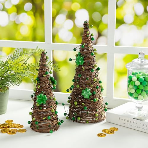Glitzhome Set of 2 St. Patrick's Rattan Table Trees, Decorative Rattan Table Tree with Shamrock and Berries Table Decoration for St. Patrick's Day Party Festival Home Decor | Amazon (US)