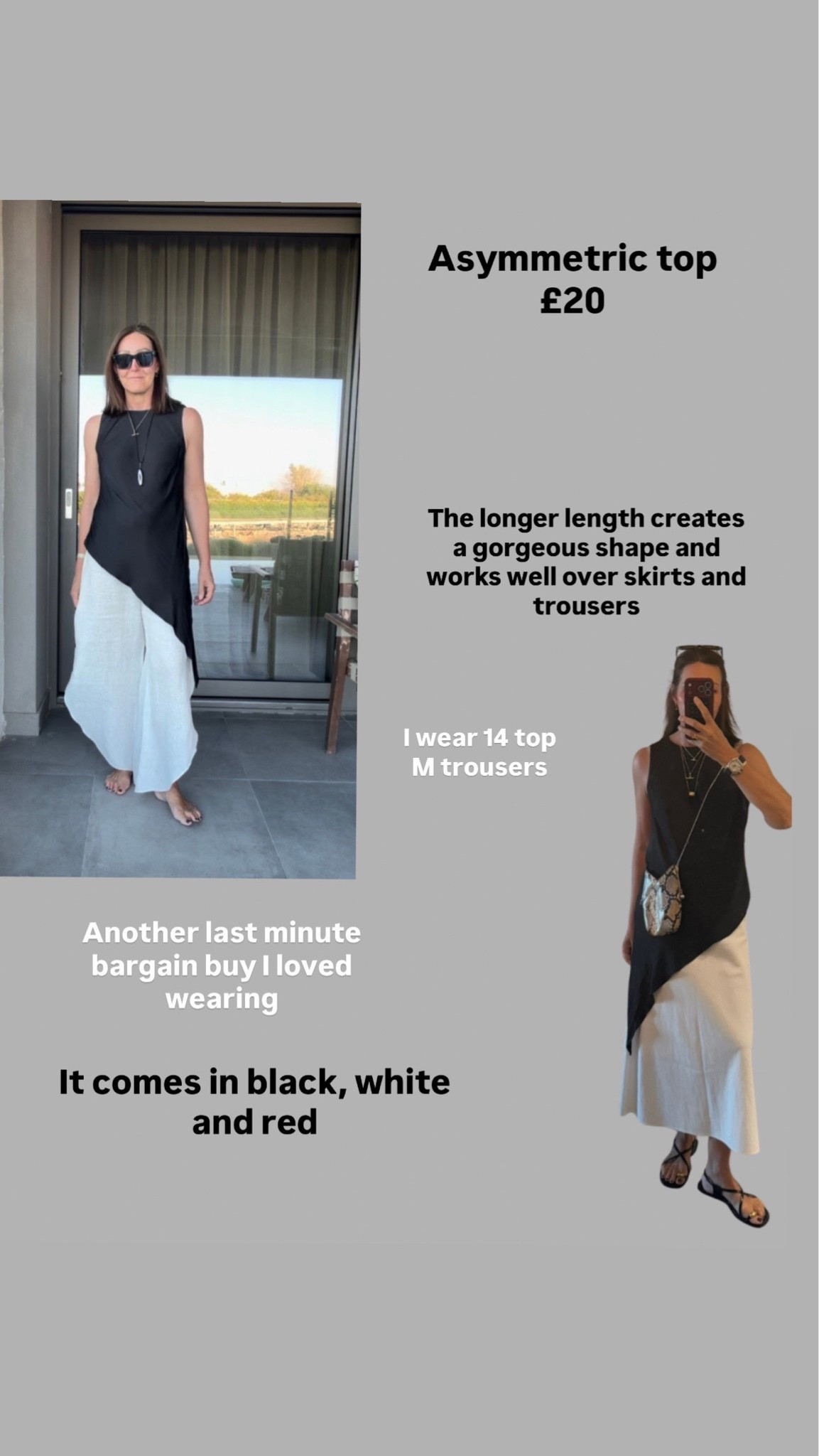 I love the asymmetric trend. It elongates and is great for those who lack curves (like me). 
This was a supermarket bargain. It also comes in white and red. I wear a 14

#LTKsummer