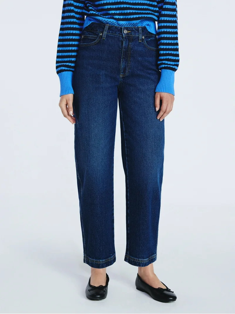 Free Assembly Women's Midrise Wide Leg Release Hem Jeans, 24" Inseam, Sizes 0-20 | Walmart (US)