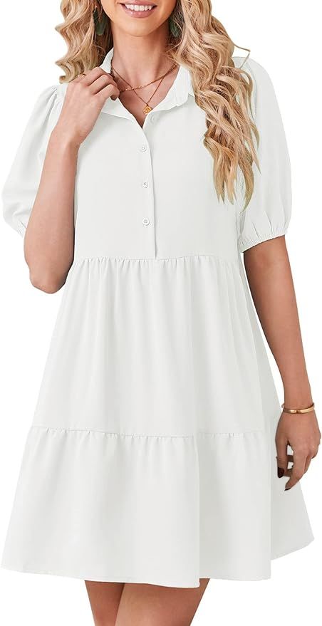 LookbookStore Flowy Dresses for Women Babydoll Shirt Dress Business Casual Work Modest Puff Sleev... | Amazon (US)