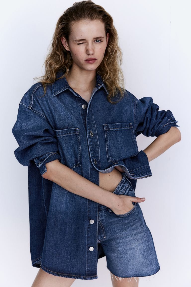Feather Soft Denim Shirt - Long sleeve - Regular length - Dark denim blue - Ladies | H&M US | H&M (US + CA)