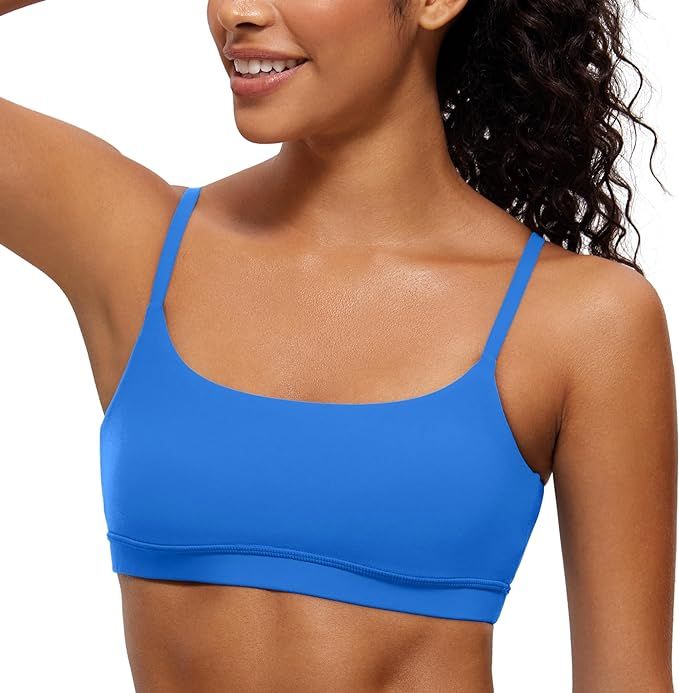 CRZ YOGA Womens Butterluxe Adjustable Spaghetti Strap Sports Bra - Scoop Neck Wireless Padded Bra... | Amazon (US)