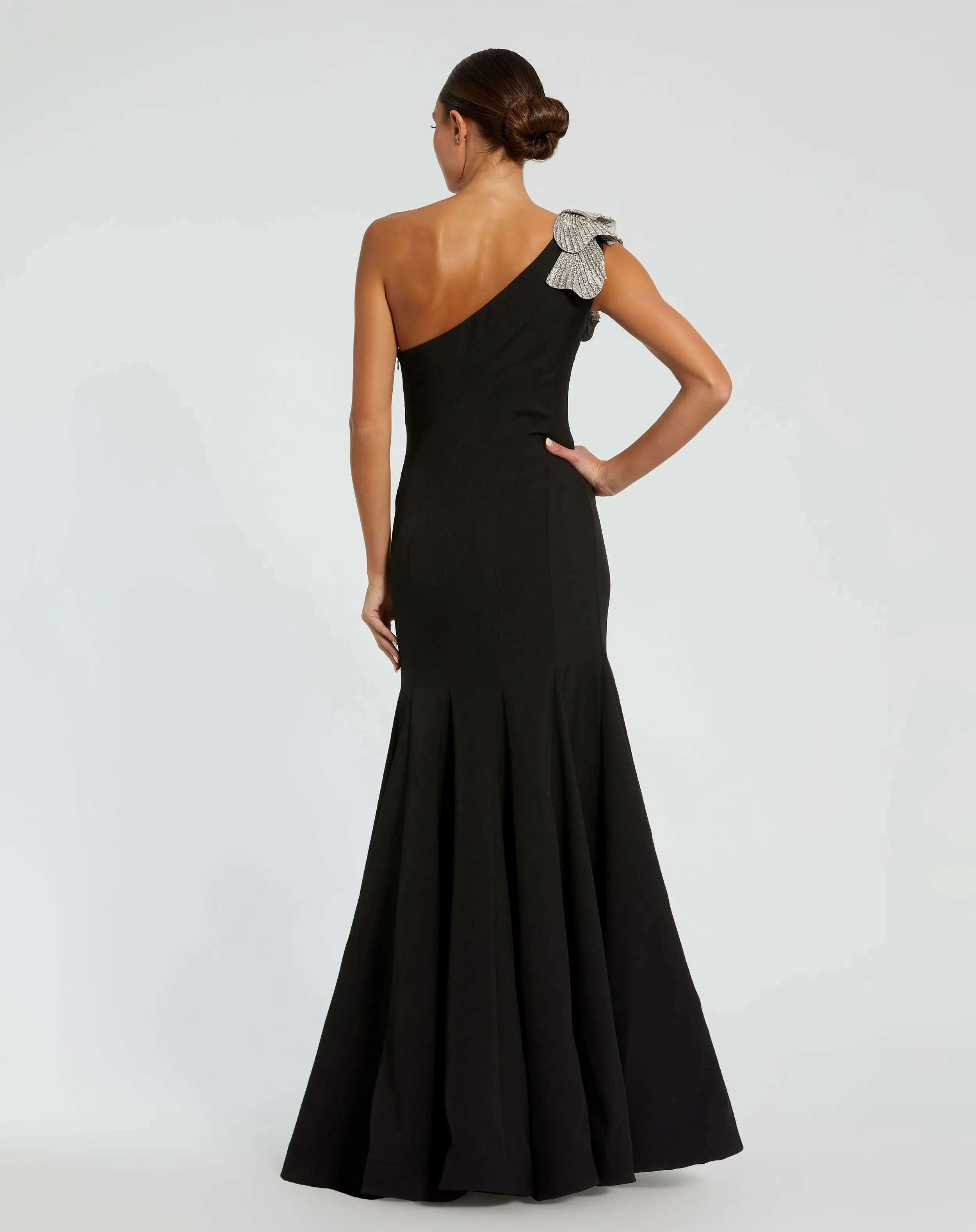 Black One Shoulder Gown Crystal Flower | Mac Duggal | Mac Duggal