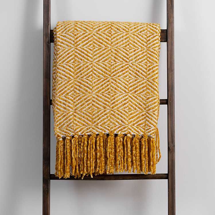 Butter Yellow Diamond Chenille Throw | Kirkland's Home