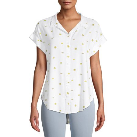 Per Se Women's Lemon Short Sleeve Button Down Shirt | Walmart (US)