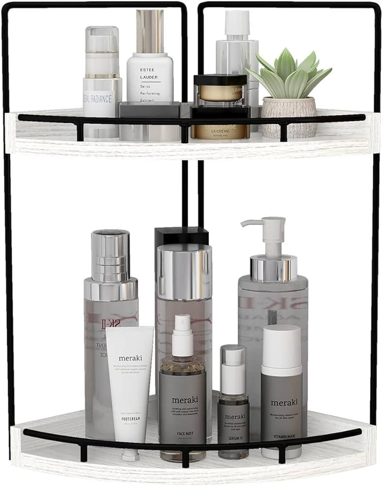 Dorhors 2-Tier Rustic White Corner Bathroom Shelf | Amazon (US)