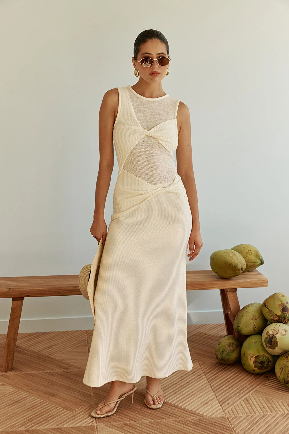 White Woven Waffle Twist Maxi Marelle Dress | Sabo Skirt US