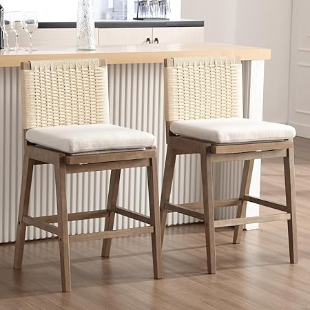 DUOMAY Modern Bar Stools Set of 2, 27" Counter Height Barstools with Woven Back, Linen Upholstere... | Amazon (US)