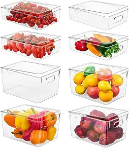 Refrigerator Organizer Bins with Lid, 8 Pack Plastic Freezer Organizer Bins for Freezer, Kitchen,... | Amazon (US)