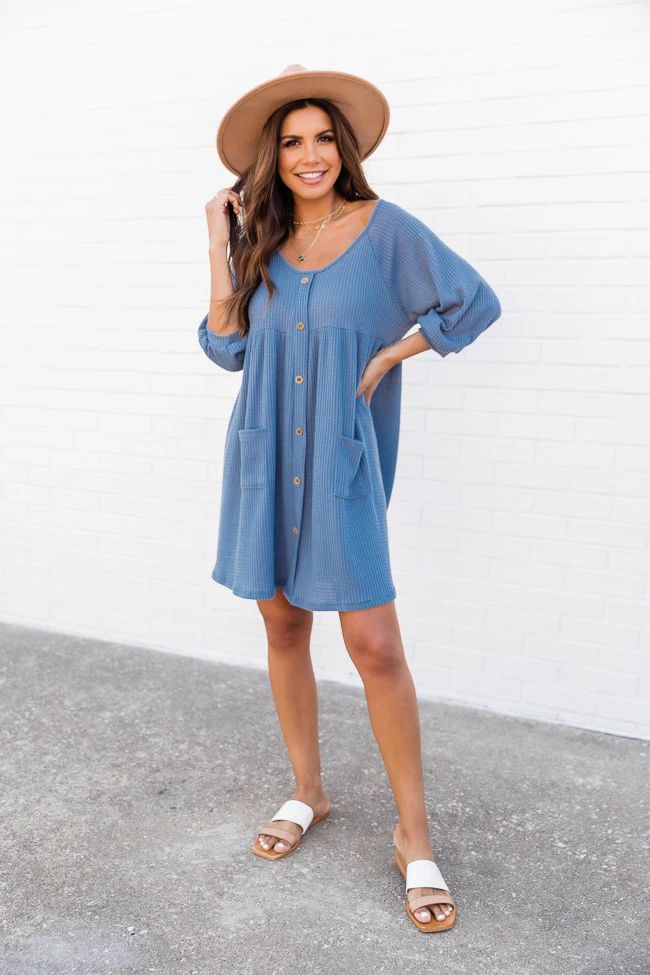 Mesmerizing You Blue Waffle Knit Dress | The Pink Lily Boutique