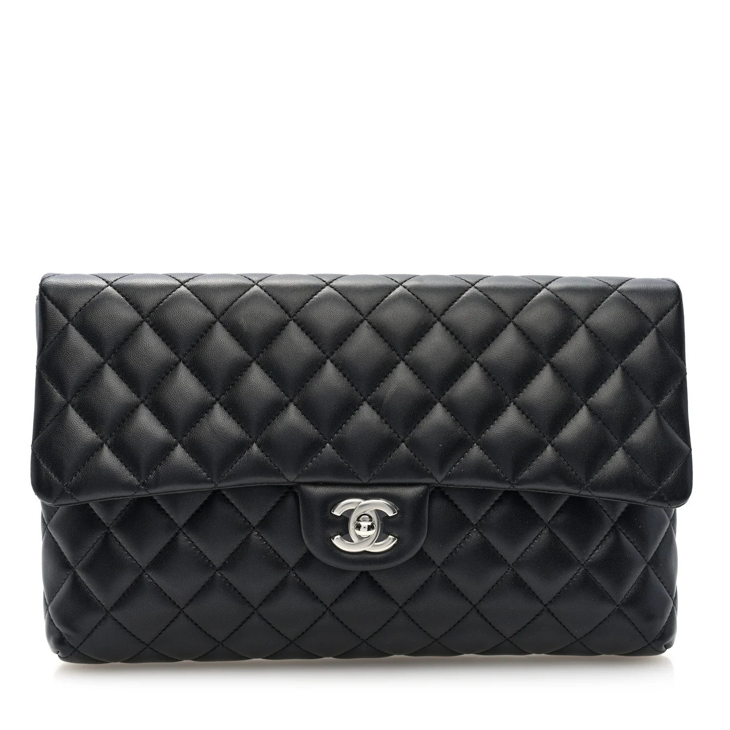 Chanel Lambskin Quilted Flap Clutch Black 1724355 | FASHIONPHILE (US)
