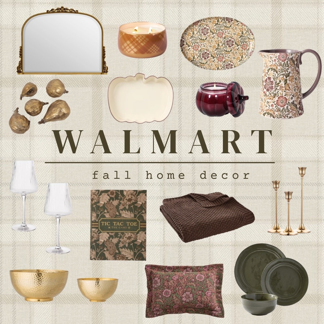 Walmart fall home decor haul — Walmart has SO many good pieces this season 🍂 A gold ornate mirror, a plaid two-wick candle, a floral oval platter, decorative gold pods, a scalloped cream tray, a burgundy pumpkin candle, a floral pitcher, ribbed glassware, a vintage-inspired game book, a chunky knit throw, brass candlesticks, hammered gold bowls, a floral lumbar pillow, and olive green dinnerware.

Linking everything below!

#LTKHome #LTKSeasonal #LTKmomlife