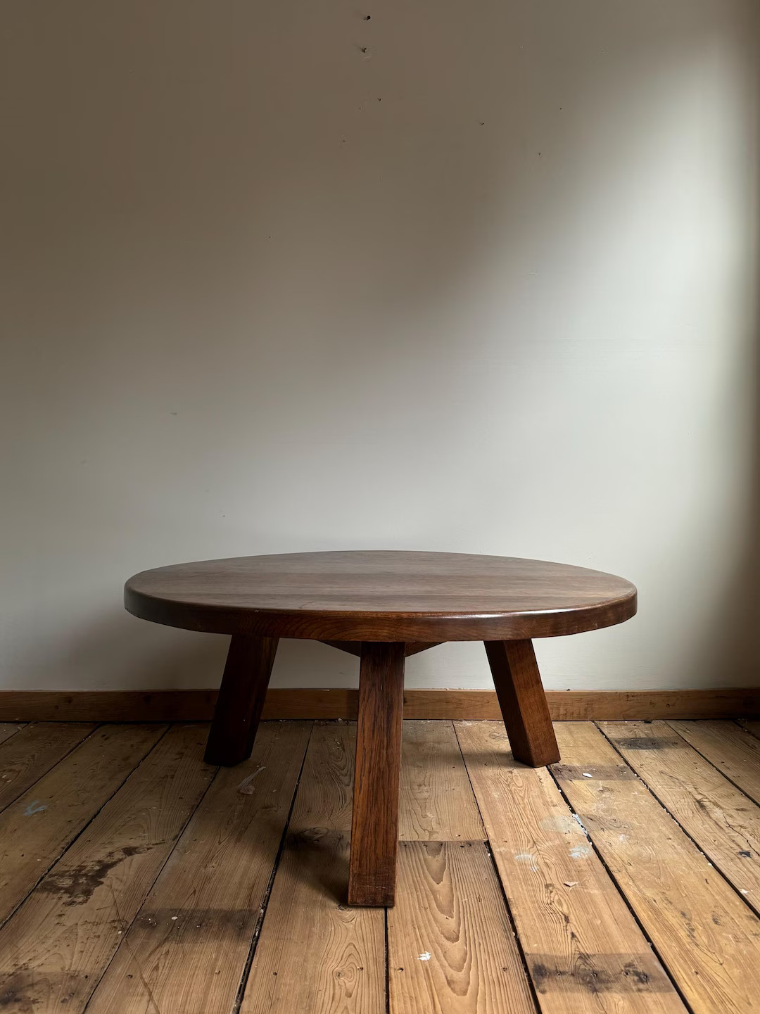 Vintage Brutalist Round Oak Coffee Table - Etsy | Etsy (US)