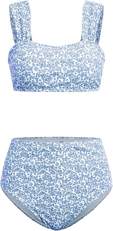 MakeMeChic Women's High Waisted Bikini Sets Ditsy Floral 2 Piece Swimsuit Bathing Suit | Amazon (US)