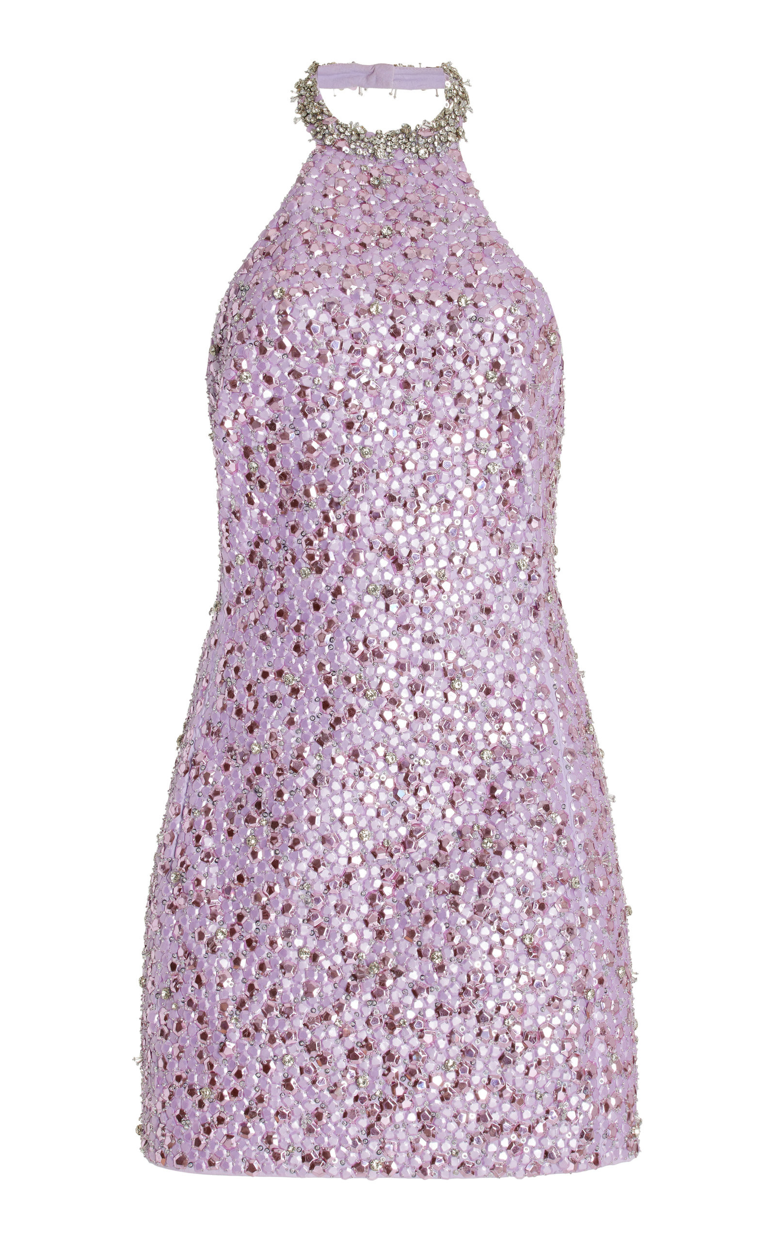 DES_PHEMMES - Women's Exclusive Embroidered Stretch-Cotton Satin Mini Halter Dress - Purple - IT 40  | Moda Operandi (Global)