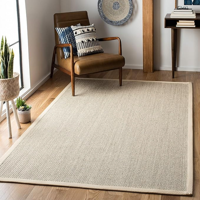 Safavieh Natural Fiber Collection NF143C Border Sisal Area Rug, 9' x 12', Marble / Beige | Amazon (US)