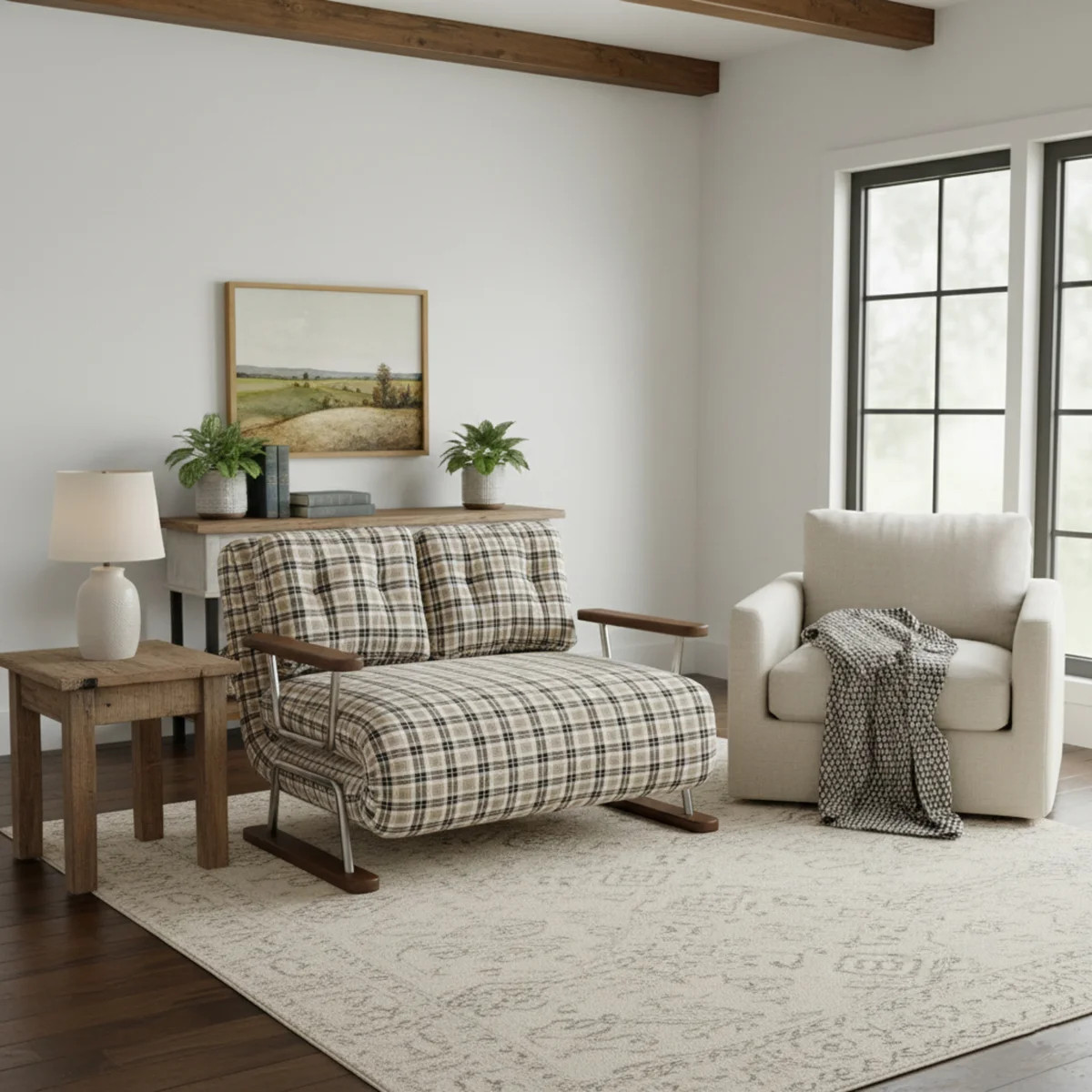Sleeper Sofa Chair \u2013 4\u2011In\u20111 Folding Guest Bed In Tartan Fabric For Small Spaces | Wayfair North America