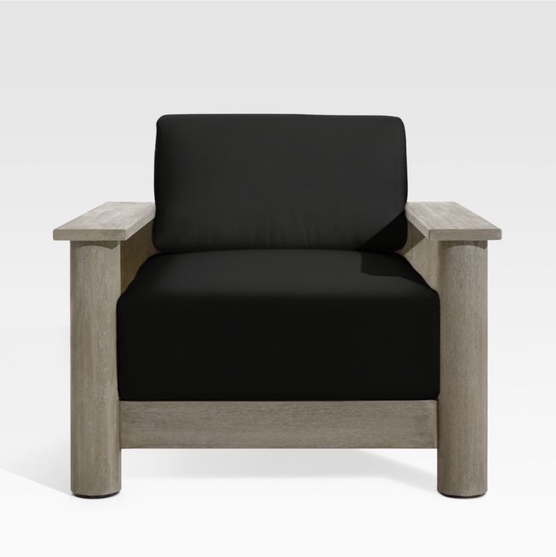 Ashore Grey Mahogany Wood Outdoor Lounge Chair with Black Sunbrella Cushions | Crate & Barrel | Crate & Barrel