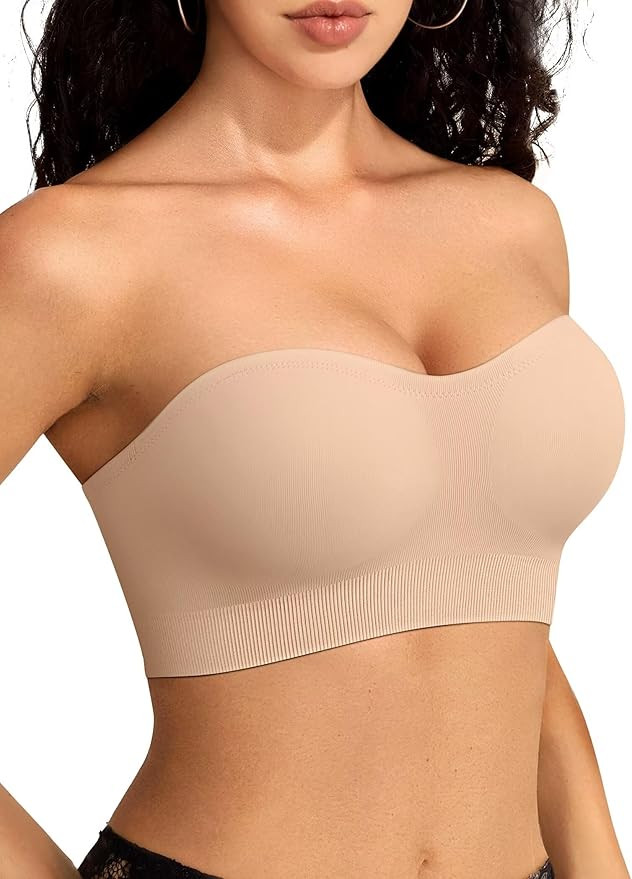 Vertvie Strapless Bras for Women Non-Slip Push Up Wireless Bandeau Bra Seamless Comfort Padded Tu... | Amazon (US)