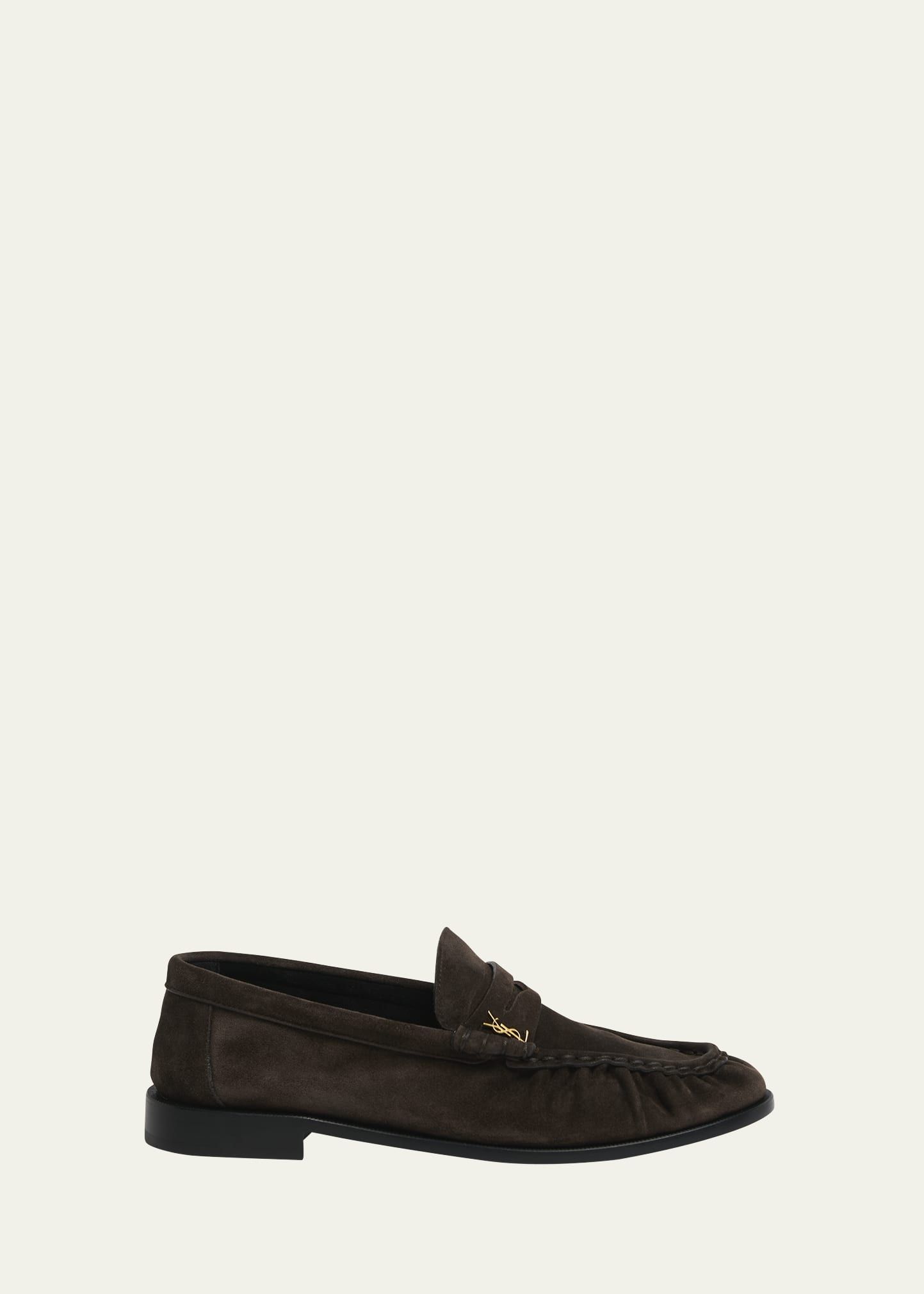 Saint Laurent Suede YSL Penny Loafers | Bergdorf Goodman