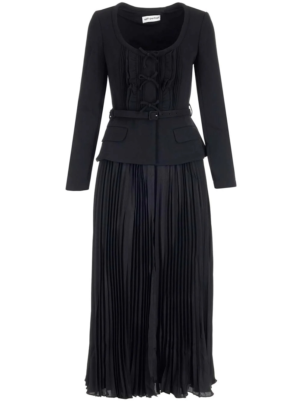 Self-Portrait Crepe Chiffon Pleated Midi Dress | Cettire Global